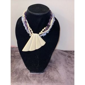 Vtg Les Bernard Stunning Statement Necklace, Quad Strands, Purple Lilac Cream